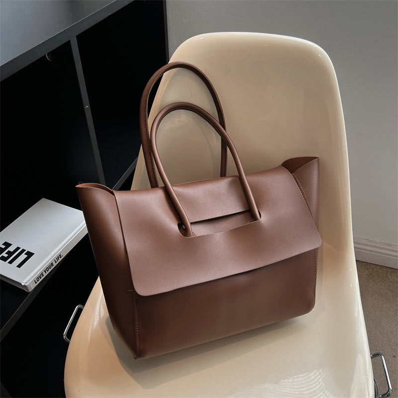Clamshell Tote For Women Large Minimalist Leather Office Commuter Purse