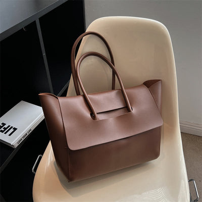 Clamshell Tote For Women Large Minimalist Leather Office Commuter Purse