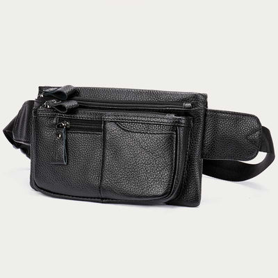 Men Classic Leather Sling Bag Waist Bag with Ajustable Strap