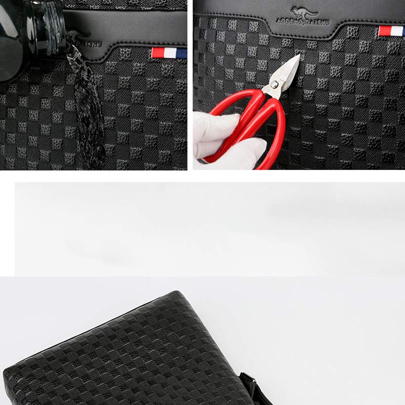 Genuine Leather Waterproof Messenger Bag for Men Plaid Crossbody Bag