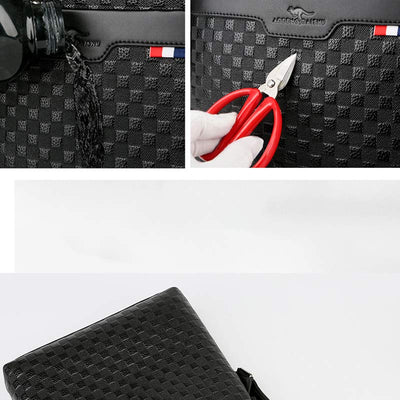 Genuine Leather Waterproof Messenger Bag for Men Plaid Crossbody Bag