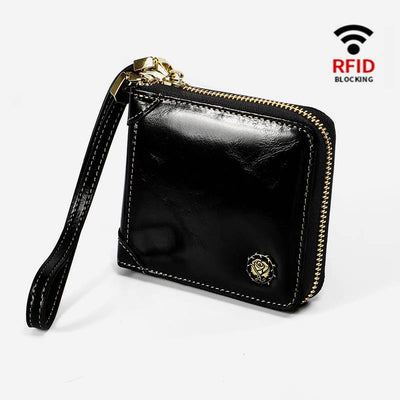 Small Bifold Zip Around Wallet RFID Blocking with Card Holder Coin Purse