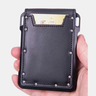 Genuine Leather Airtag Wallet RFID Blocking Quick Access Badge Card Holder