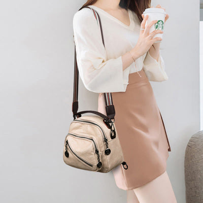 Multi-function Soft Faux Leather Shoulder Bag Convertible Backpack Purse