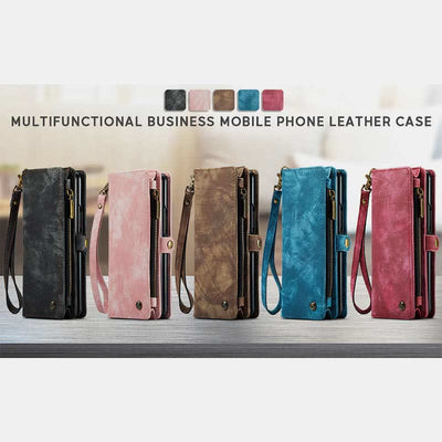 Durable Leather Magnetic Wallet Case for Z Fold 4 with Wrist Strap