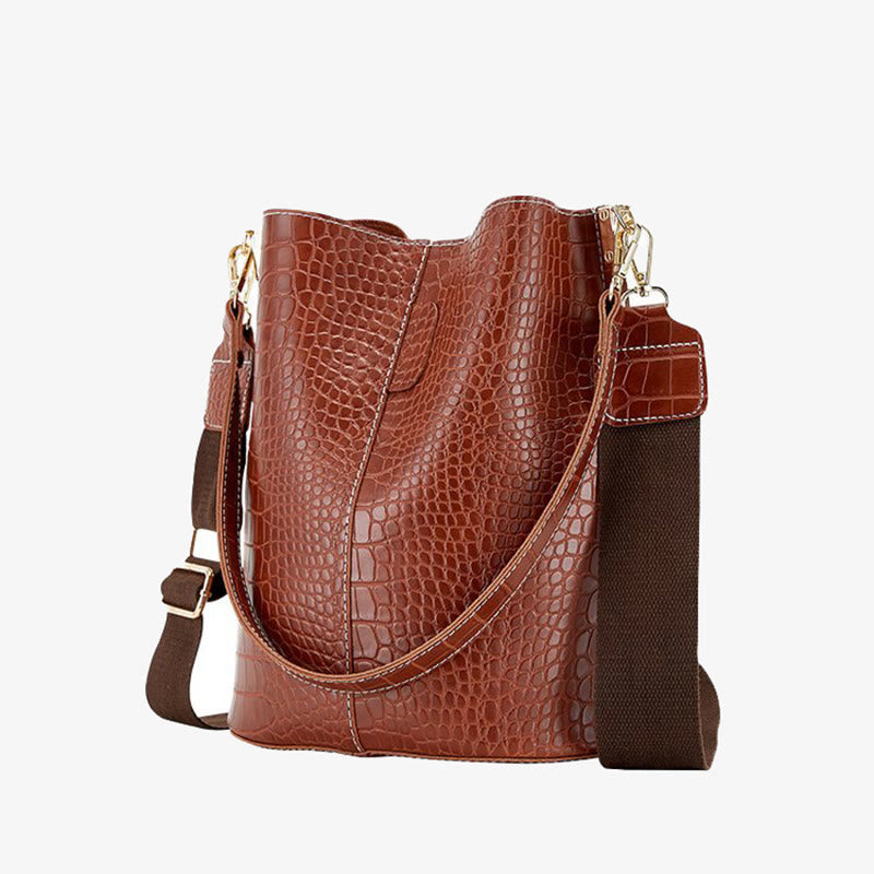 Crocodile Print Leather Cross Body Purse Single Shoulder Bucket Bag