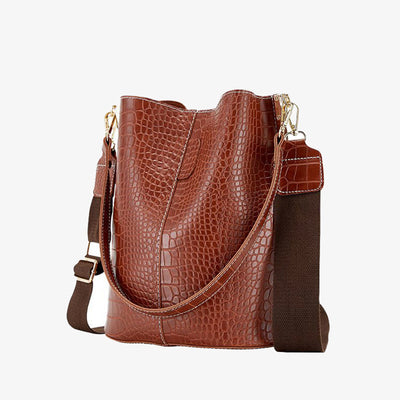 Crocodile Print Leather Cross Body Purse Single Shoulder Bucket Bag