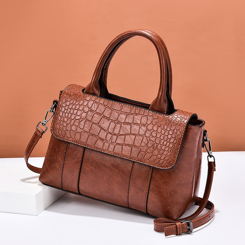Top-Handle Bag For Women Crocodile Texture Simple Crossbody Bag