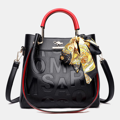 Women's Triple Compartment Tote Handbag PU Leather Letter Print Crossbody Bag