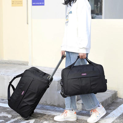Pull Rod Rolling Tote For Short Trip Collapsible Duffle Bag