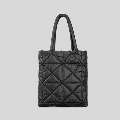 Women Simple Quilted Down Tote Vertical Diamond Check Shoulder Bag
