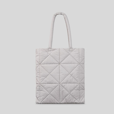 Women Simple Quilted Down Tote Vertical Diamond Check Shoulder Bag