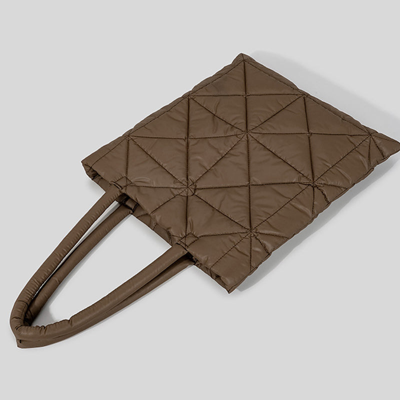 Women Simple Quilted Down Tote Vertical Diamond Check Shoulder Bag