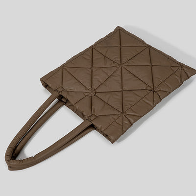 Women Simple Quilted Down Tote Vertical Diamond Check Shoulder Bag