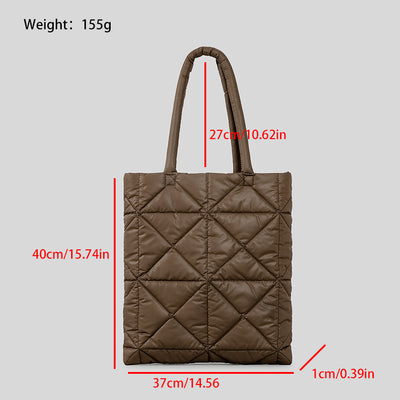 Women Simple Quilted Down Tote Vertical Diamond Check Shoulder Bag