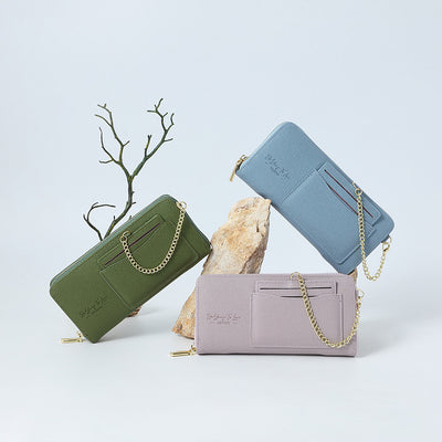 Horizontal Long Checkbook Wallet Solid Color Zipper Coin Purse
