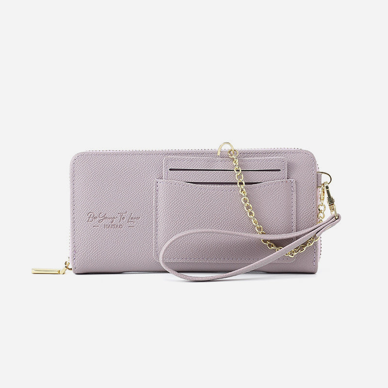 Horizontal Long Checkbook Wallet Solid Color Zipper Coin Purse