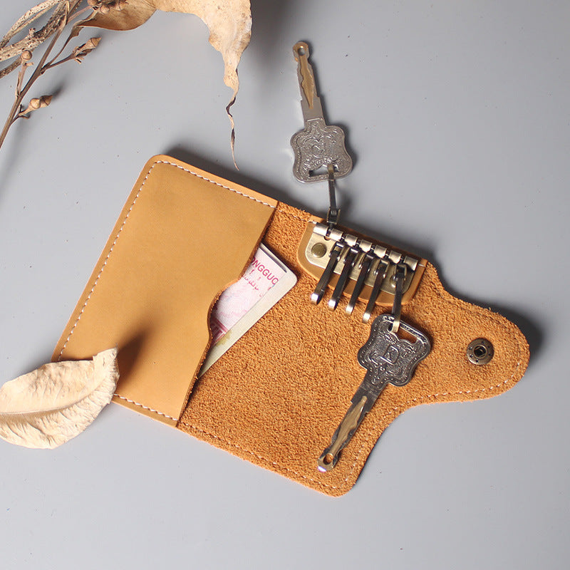 Multifunctional Leather Card Holder Ultra Thin Mini Key Ring Wallet