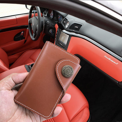Multifunctional Leather Card Holder Ultra Thin Mini Key Ring Wallet