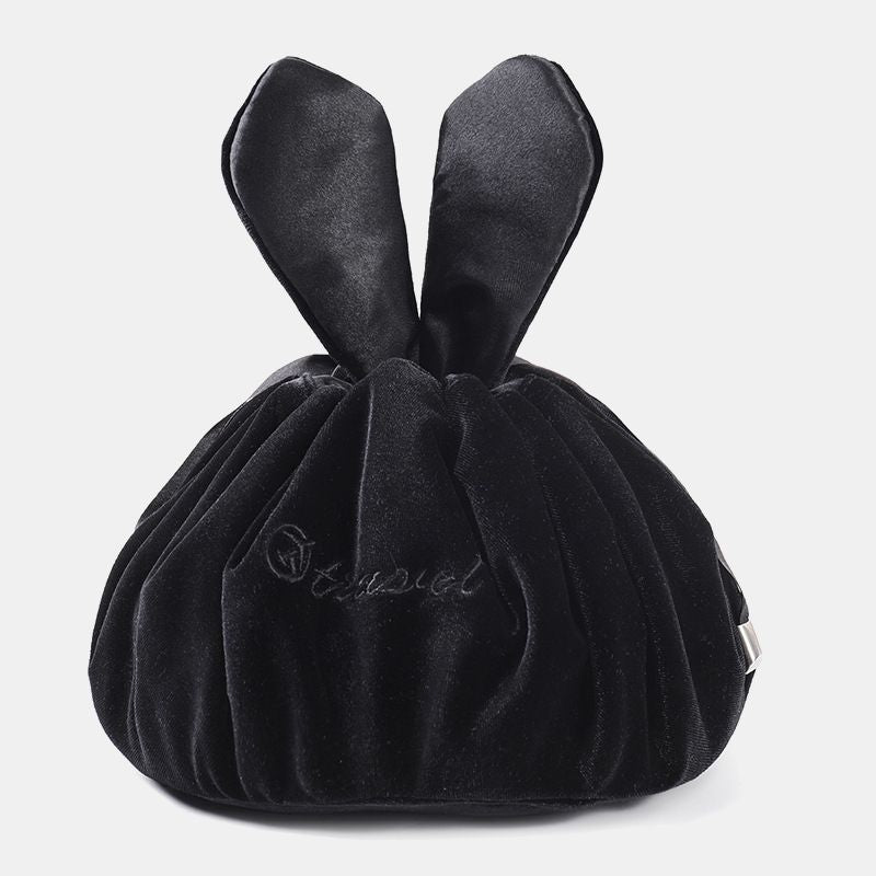 Cute Bunny Ear Drawstring Makeup Bag Embroidery Velvet Storage Bag