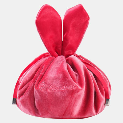 Cute Bunny Ear Drawstring Makeup Bag Embroidery Velvet Storage Bag