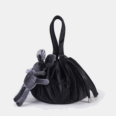 Cute Bunny Ear Drawstring Makeup Bag Embroidery Velvet Storage Bag