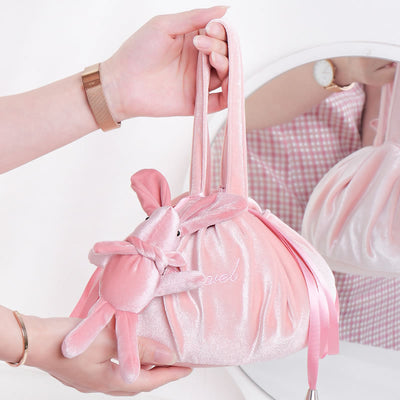 Cute Bunny Ear Drawstring Makeup Bag Embroidery Velvet Storage Bag