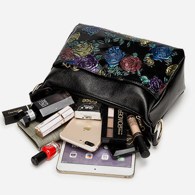 Floral Emblossing Crossbody Bag For Women Classic Leather Purse