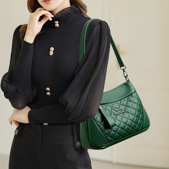 3 Layer Quilted Faux Leather Crossbody Bag Purse For Women