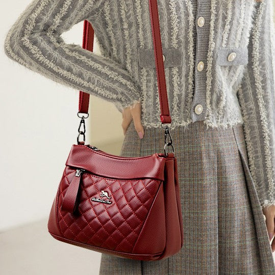 3 Layer Quilted Faux Leather Crossbody Bag Purse For Women