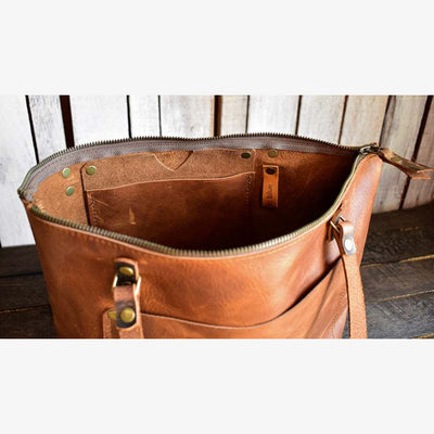 Large Rivet Tote For Women Commuter Oil Wax Leather Bag