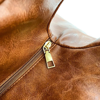 Large Leather Shoulder Bag Retro Plain Color Horizontal Travel Purse