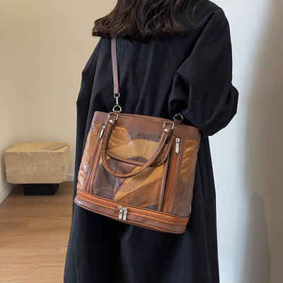 Double Compartment Tote Women Large Faux Leather Handbag Crossbody Bag