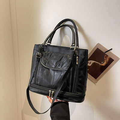 Double Compartment Tote Women Large Faux Leather Handbag Crossbody Bag