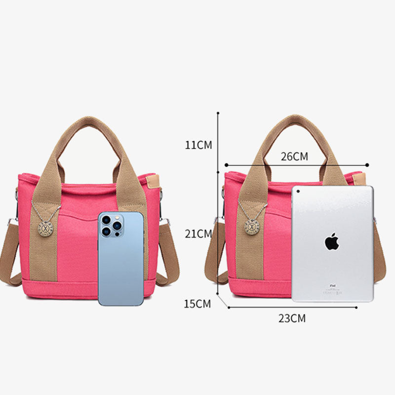 Portable Canvas Handbag Color Contrast Lightweight Crosswbody Bag Commuting Bag