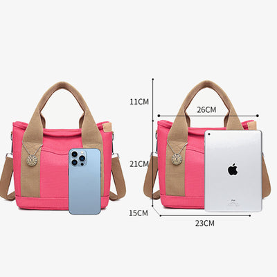 Portable Canvas Handbag Color Contrast Lightweight Crosswbody Bag Commuting Bag