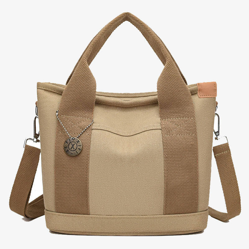 Portable Canvas Handbag Color Contrast Lightweight Crosswbody Bag Commuting Bag