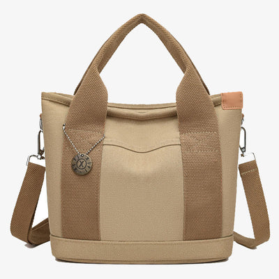 Portable Canvas Handbag Color Contrast Lightweight Crosswbody Bag Commuting Bag