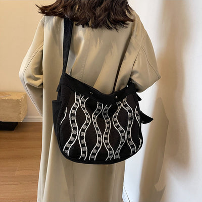 Twist Pattern Crossbody Bag Wide Strap Magnetic Buckle Commuter Bag