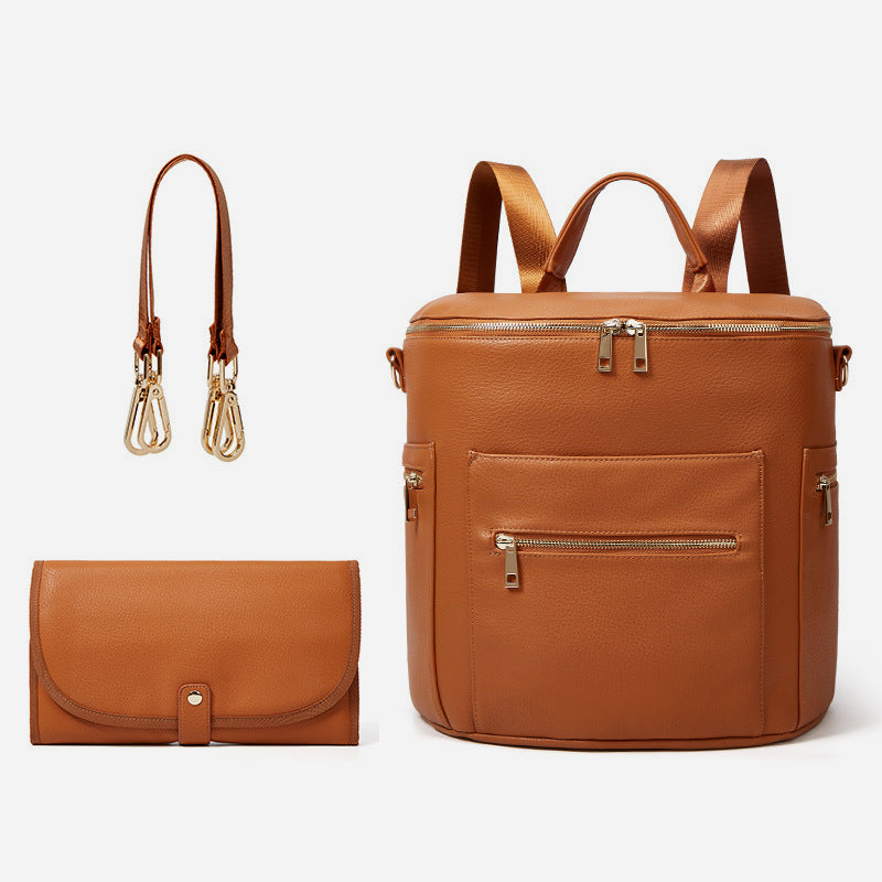Multifunctional Mommy Bag Convertible Brown Leather Backpack For Weekender