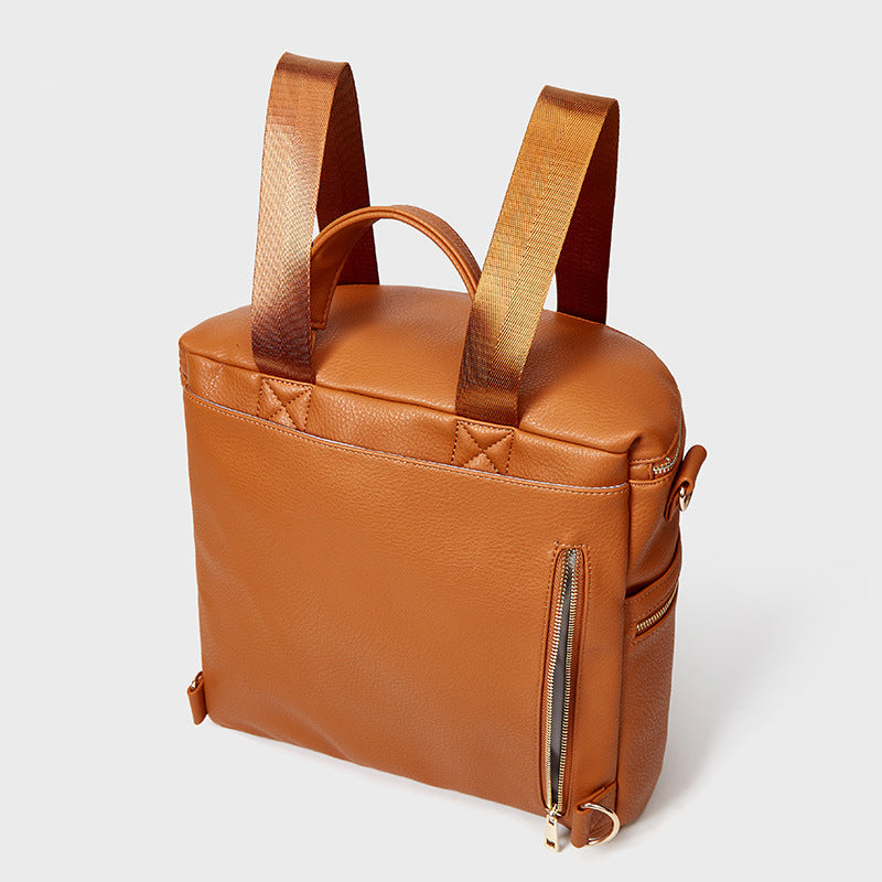 Multifunctional Mommy Bag Convertible Brown Leather Backpack For Weekender