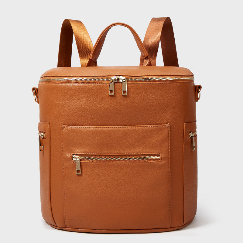 Multifunctional Mommy Bag Convertible Brown Leather Backpack For Weekender