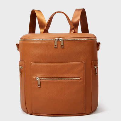 Multifunctional Mommy Bag Convertible Brown Leather Backpack For Weekender