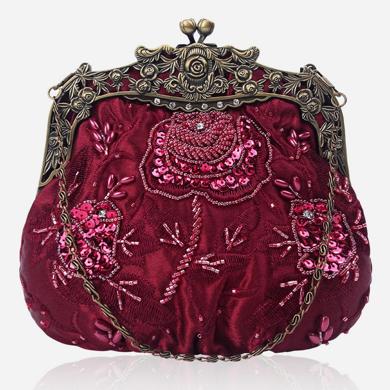 Sequin Evening Bag Flowers Embroideried Elegant Clutch For Women