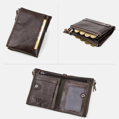 Multifunctional Genuine Leather Double Zipper Wallet