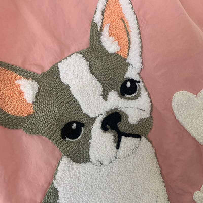 Cute Dog Embroideried Handbag Durable Drawstring Shoulder Bag For Women