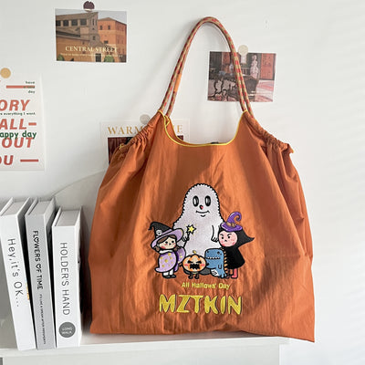 Cute Dog Embroideried Handbag Durable Drawstring Shoulder Bag For Women