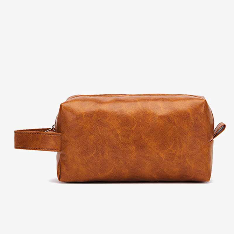 Vintage Vegan Leather Toiletry Bag Womens Portable Travel Makeup Bag