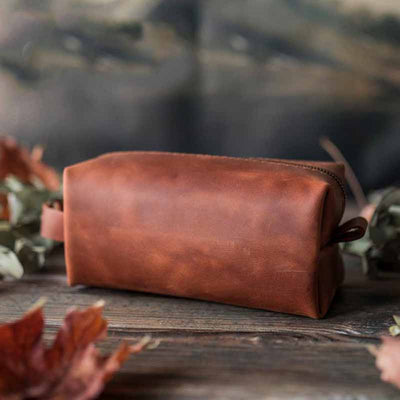 Vintage Vegan Leather Toiletry Bag Womens Portable Travel Makeup Bag