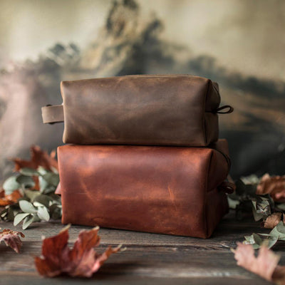 Vintage Vegan Leather Toiletry Bag Womens Portable Travel Makeup Bag